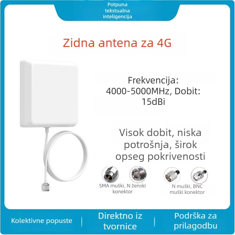 4G baza postaja – pojačivač signala i gateway, ravna pločasta usmjerena antena za zidnu montažu, 2.4G/5.8G, visok dobitak