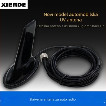 Automobilska antena za radio-stanicu s dizajnom ajkine peraje; dvopojasna 136-174/400-480 MHz, dobitak 3.5, impedance 50 Ω, SWR ≤ 2
