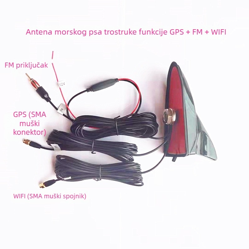 GPS automobil antena s više funkcija: GPS, FM i WIFI; montaža navoja; 12V napajanje.
