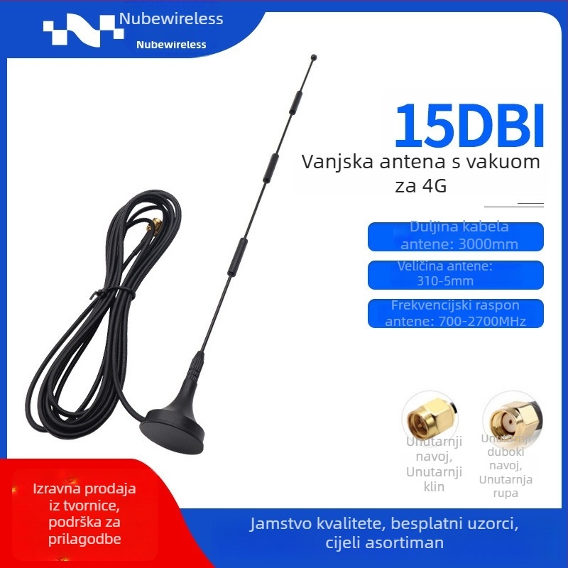 nubewireless NB modul bežični usmjerivač s visokim ziskom LTE/3G/2G i vanjskom 4G/5G usisnom antenom, model NU4GXTX310-5ZL3000J, SWR ≤ 1.5