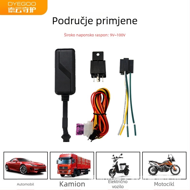GPS locator G25 Beidou, preciznost 5–10 m, režimi alarma: vibracija, prekid napajanja, mobilni alarm, ograda, prekoračenje brzine; ugrađena dvostruka antena; litij baterija; kartografske usluge Baidu/Google/AMAP