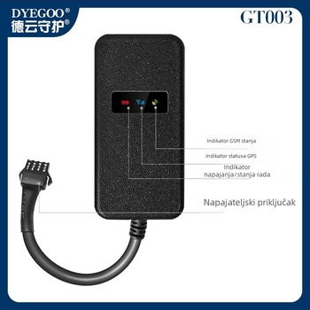 GT003 GPS tracker za automobile, kamione i motocikle: točnost pozicioniranja 10 m; načini alarma: vibracija, prekid napajanja, ograda, pretjecanje brzine; napajanje DC 9-40V; vodootporan