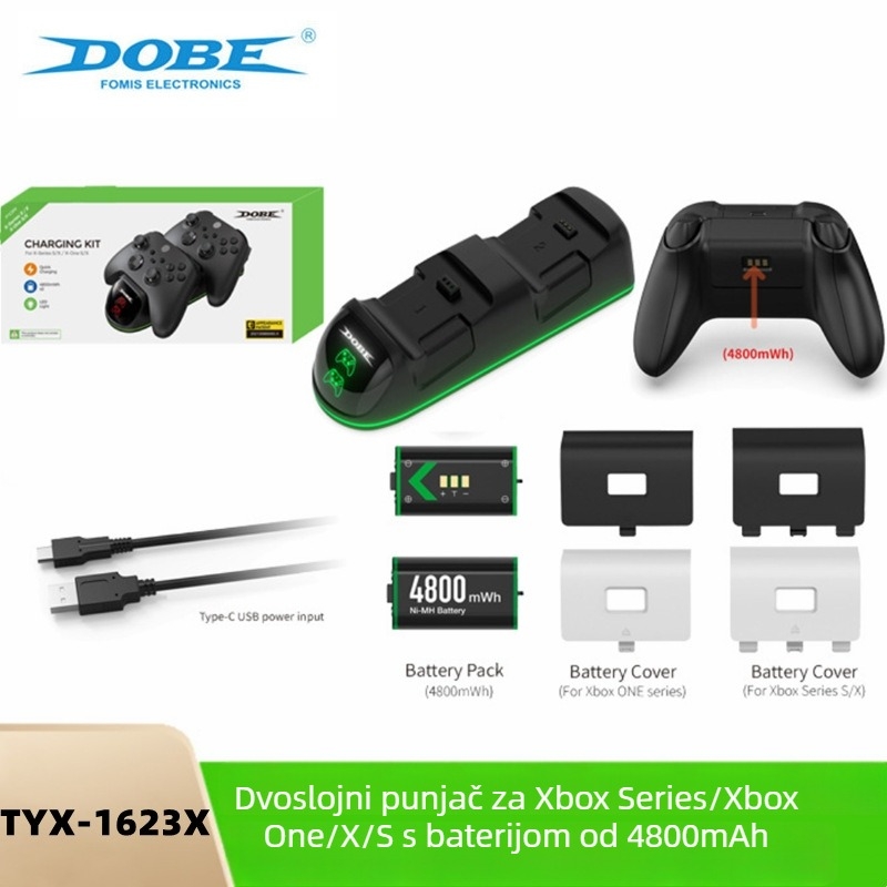 Dualni punjač za Xbox kontrolere s 2000mAh baterijama za Xbox One/Series X|S