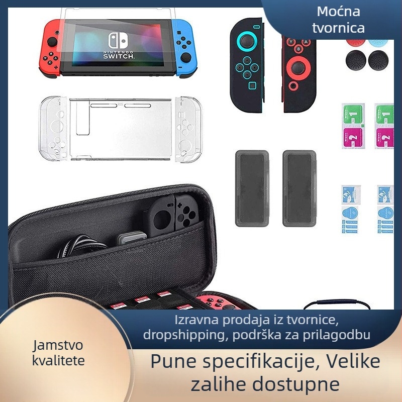 Zaštitni kućište za Switch s kaljenim zaštitnim staklom, kristalnim dijeljenim kućištem i silikonskim držačima – ručna izrada; Materijal: EVA + tkanina; Kompatibilan model: Switch; Težina: 150 g