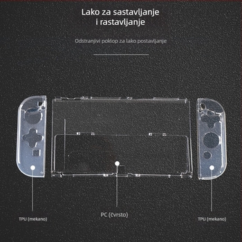 Zaštitni kućište za Nintendo Switch OLED, TPU mekani kućište, prozirni podijeljeni držači, PC+TPU materijal, kompatibilno sa Switch OLED, težina 93 g