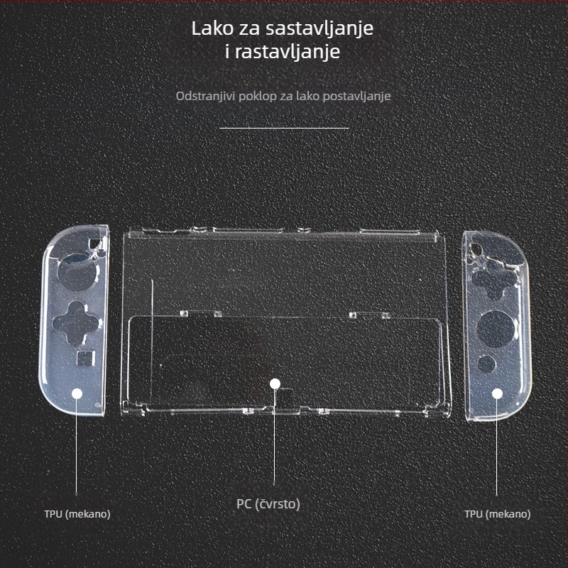 Zaštitni kućište za Nintendo Switch OLED, TPU mekani kućište, prozirni podijeljeni držači, PC+TPU materijal, kompatibilno sa Switch OLED, težina 93 g