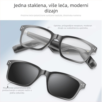 Pametne Bluetooth naočale s AI glazbom, magnetska rama leće, zaštita od plave svjetlosti i UV, ABS+PC kućište, baterije 2×110 mAh, domet 10 m+