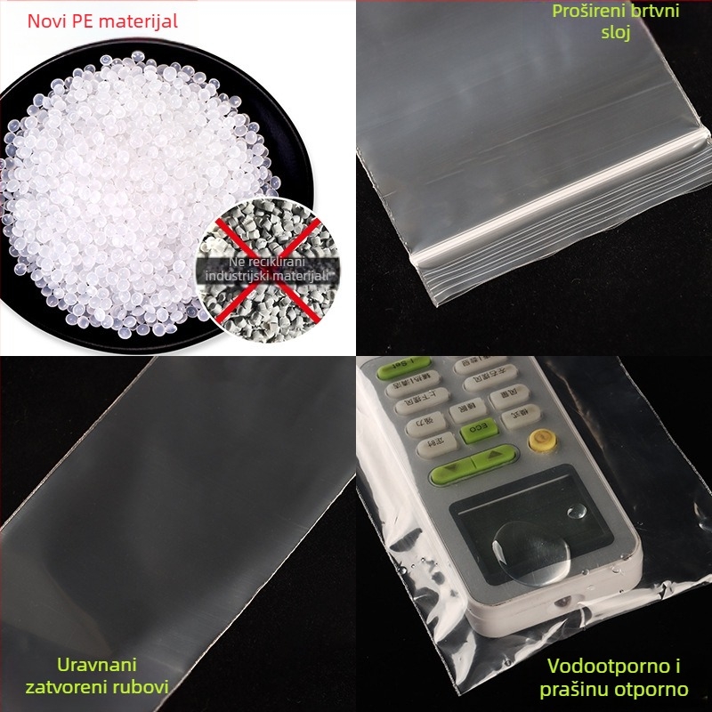 Duga zatvarač vrećica od plastike za pohranu daljinskog upravljača, naočala i mobitela – prozirna debela PE vrećica s prilagodljivom duljinom zatvaranja