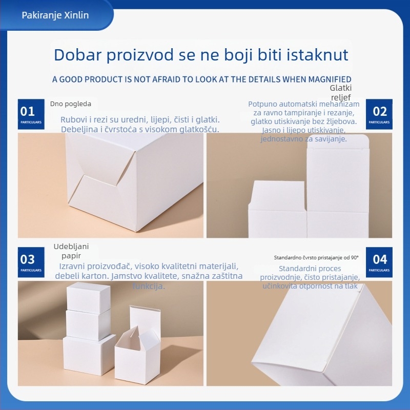 Kutija za pakiranje - Materijal: papir/karton; Tip kartona: sklopiva kartonska kutija; Gramatura papira: 250 gsm; Načini tiska: offset tisk, sitotisak, UV tisk, toplinski otisak (srebrni); Tisak logotipa: Da