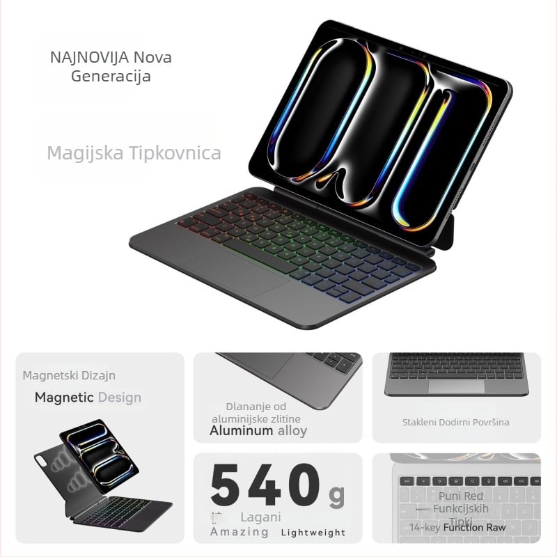 Bežična tipkovnica s kućištem od aluminijske legure i laganom konstrukcijom (aluminijska legura; težina 530 g; Bluetooth; kompatibilnost: Apple iPad Pro)