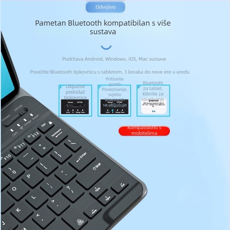 Bežična Bluetooth tipkovnica za mobilne telefone, tablete i notebook računala (Bluetooth sučelje, težina 0,3 kg, model 129, OEM obrada dostupna)