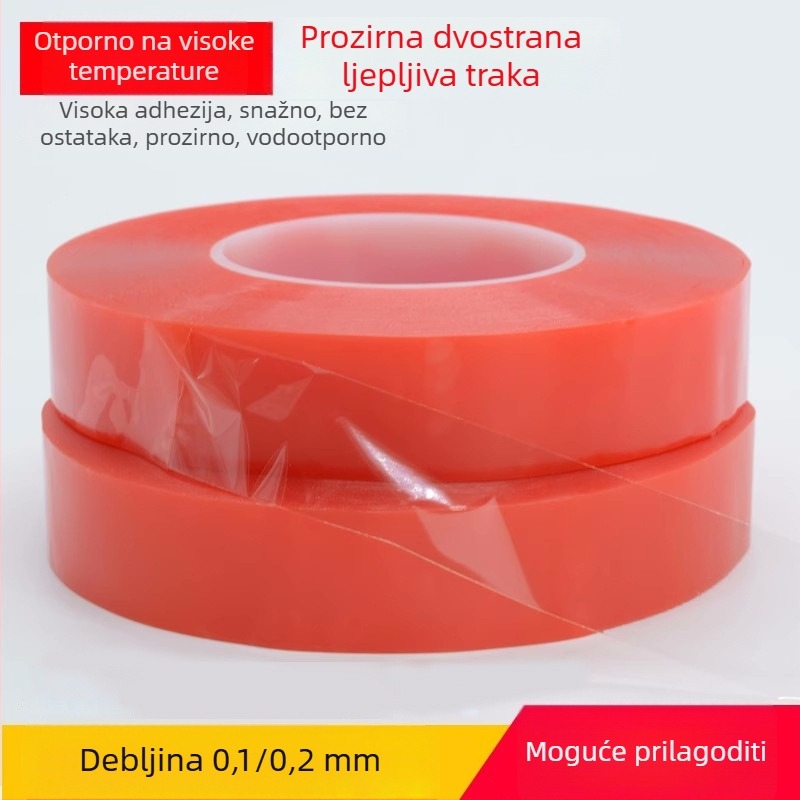 Crvena PET dvostruka traka s visokom temperaturnom otpornošću, prozirna, snažno acryl ljepilo, ultra tanka, bez ostataka, rezanje kalupom