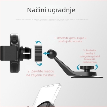 Zamjena glavnog tijela držača za telefon u vozilu – 17 mm univerzalna kuglična glava, ljepilno pričvršćivanje na ploču, 360° rotacija, podesivo