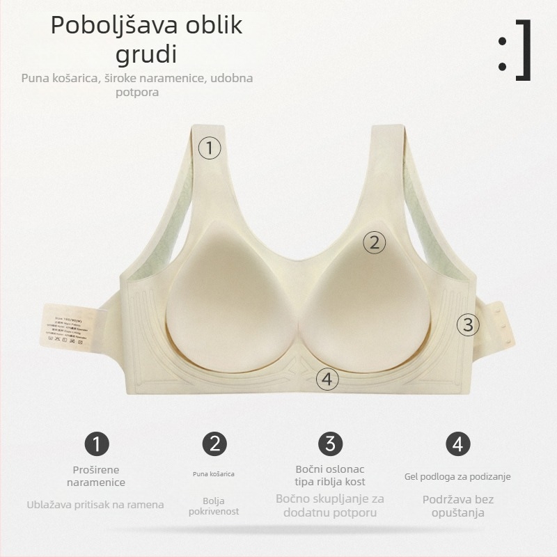Bešiv grudnjak bez čeličnih kostiju, tube-top dizajn, za velike grudi, plus veličina, anti-sag, ženski sportski top