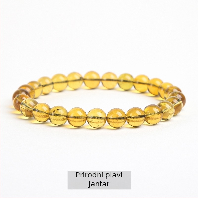 Narukvica od prirodnog plavog jantara s okruglim perlicama, ručna izrada, unisex, elegantan geometrijski dizajn, pogodna kao poslovni dar