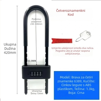 U-oblika zaključavanje s lozinkom za trgovine, dvostruka vrata – zaštita od krađe, metalno tijelo; Tip: kombinacijski sigurnosni lokot; Model: Drugo; Opseg primjene: Drugo