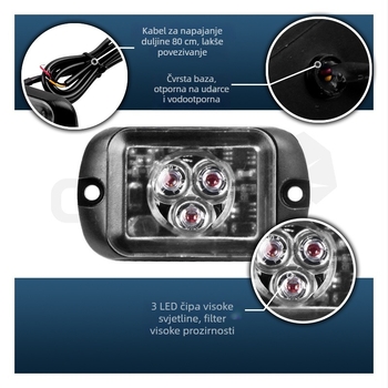 Kamionska LED svjetiljka s 3 LED-ima, 12V/24V – bljeskalica, bočno svjetlo, indikator širine, dnevno svjetlo i upozoravajuće svjetlo