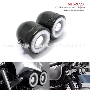 Motociklističko LED prednje svjetlo s okruglim retro dizajnom i anđelskim očima, model MTG-9723, 15W, 12V, 3000LM, 30000h