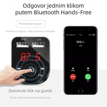 Automobilski MP3 player s Bluetooth Hands-Free, digitalni zaslon i dvostruko punjenje