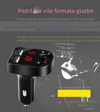 Automobilski MP3 player s Bluetooth Hands-Free, digitalni zaslon i dvostruko punjenje