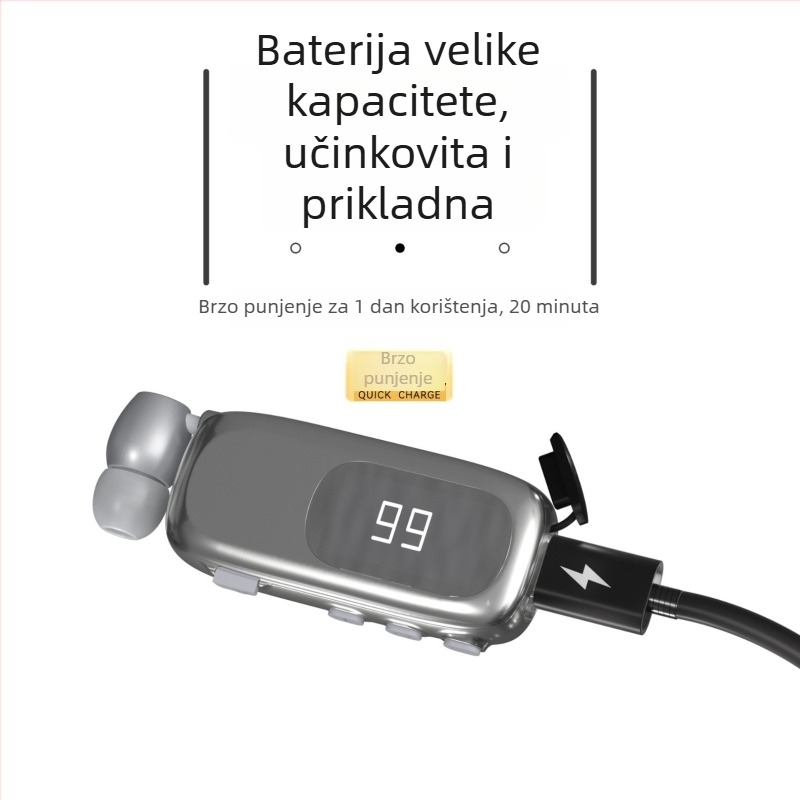 K75 Bluetooth slušalica s klipom za automobil - izvlačivi mikrofon, dugo trajanje baterije (>8 sati), Bluetooth 5.4, višepunktno povezivanje, digitalni zaslon
