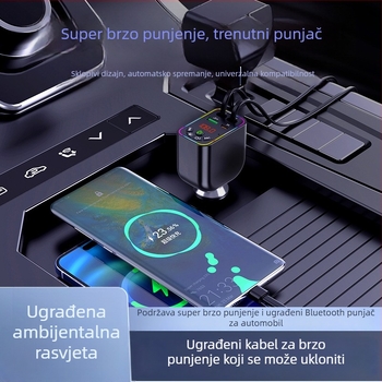 Automobilski Bluetooth MP3 player i punjač Y5 s izvučljivim kabelom 4u1, FM transmiter, USB punjenje, ulaz 9–26V