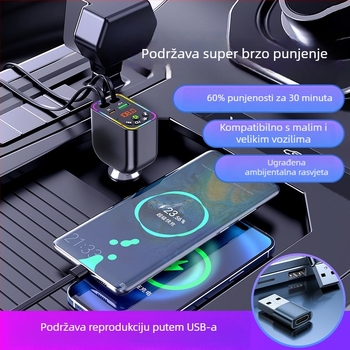 Automobilski Bluetooth MP3 player i punjač Y5 s izvučljivim kabelom 4u1, FM transmiter, USB punjenje, ulaz 9–26V