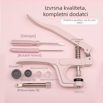 Skup alata za ugradnju četiri gumba od smole s metalnim ručnim kliještima – modeli T3/T5/T8, DIY dodaci za gumbe