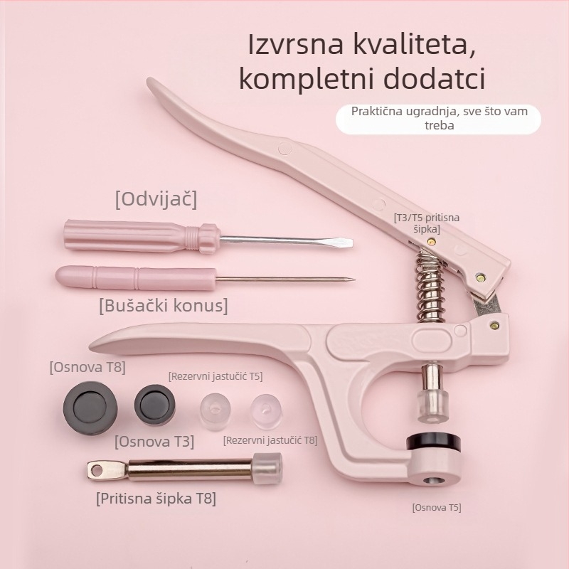 Skup alata za ugradnju četiri gumba od smole s metalnim ručnim kliještima – modeli T3/T5/T8, DIY dodaci za gumbe
