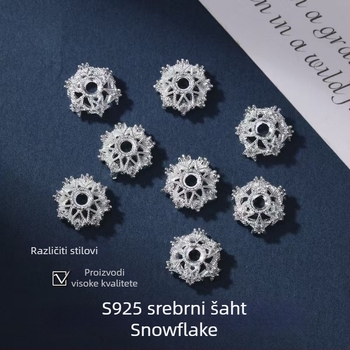 S925 sterling srebrne spacer perle s motivom snježne pahulje za DIY kristalnu narukvicu — crveni ahat, porijeklo: Jinhua, izdanje: proljeće 2025