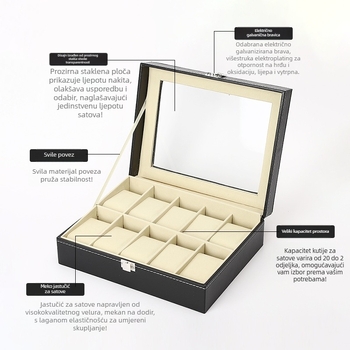 Kutija za satove od PU kože, luksuzna, s 10 pretinaca, kutija za izlaganje