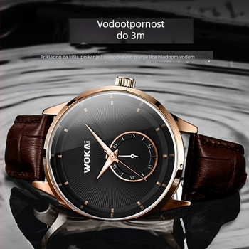 Wokai muški kvarc sat, jednostavan poslovni retro stil, analogniji prikaz, promjer brojčanika 40 mm, kožni remen