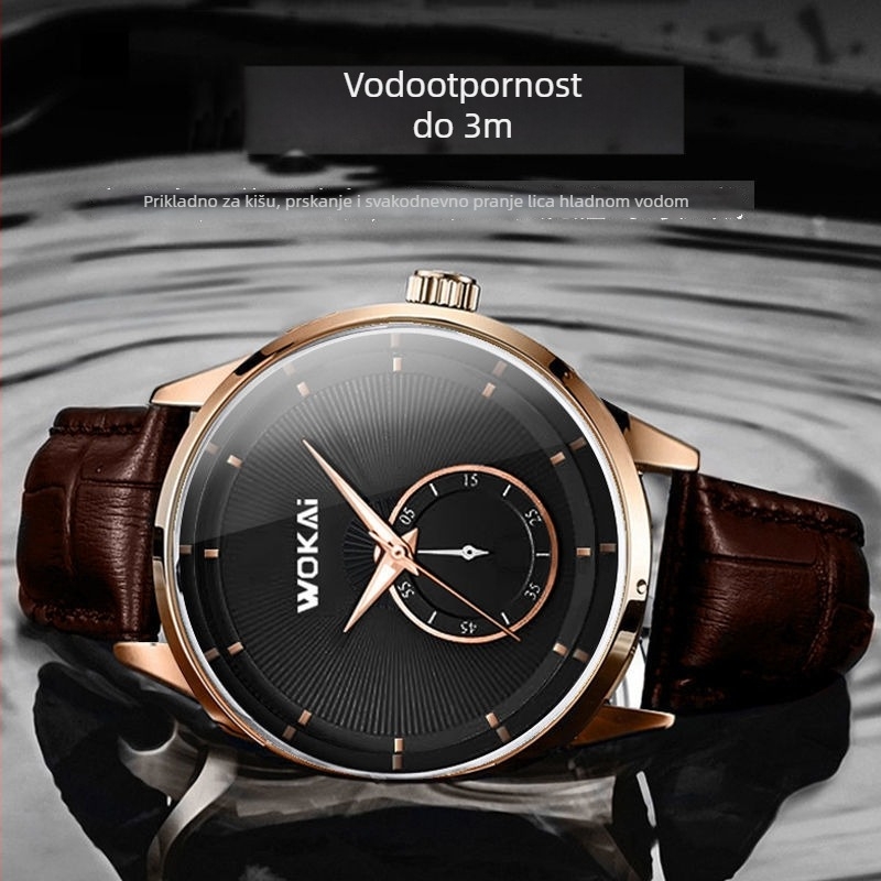 Wokai muški kvarc sat, jednostavan poslovni retro stil, analogniji prikaz, promjer brojčanika 40 mm, kožni remen