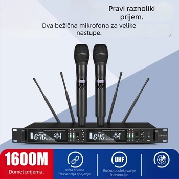 Crown Star 100S bežični mikrofon – 1→2 istinska diverzija, anti‑feedback, superkardioidni, zamjenjiva baterija 1000–1200 mAh, trajanje baterije 3–6 h, za KTV, kućni nastup, pozornica