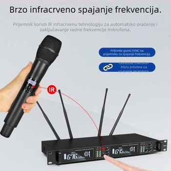 Crown Star 100S bežični mikrofon – 1→2 istinska diverzija, anti‑feedback, superkardioidni, zamjenjiva baterija 1000–1200 mAh, trajanje baterije 3–6 h, za KTV, kućni nastup, pozornica