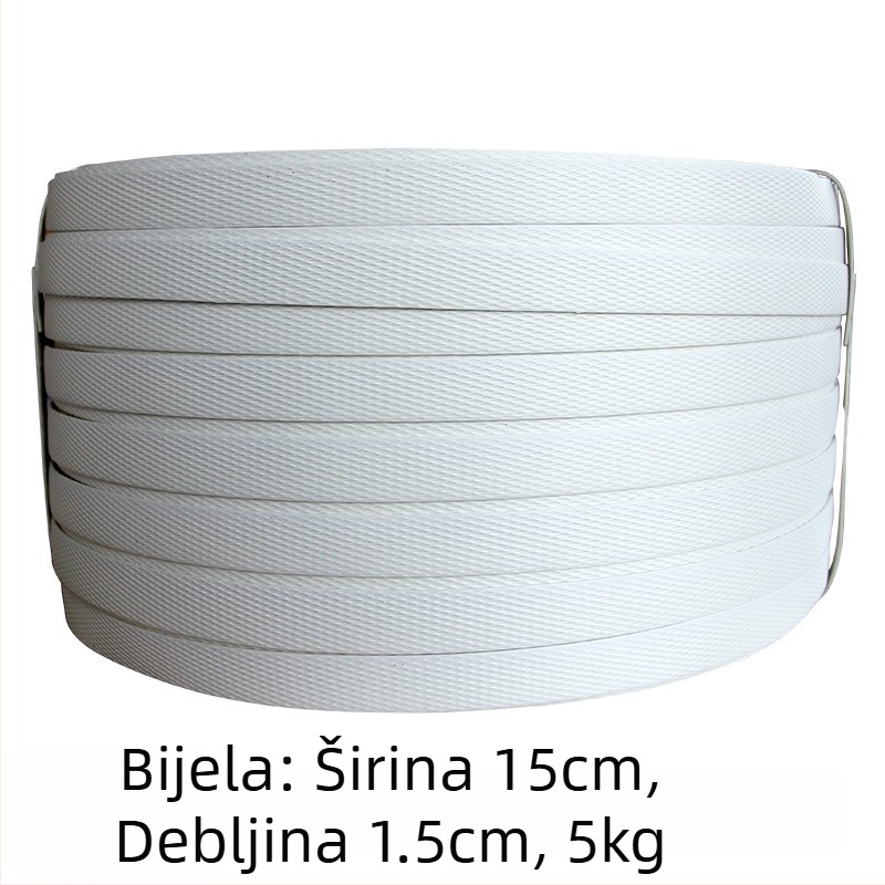 Ručna PP traka za pakiranje, debljina 1,5 mm, kompatibilna s PP kopčom, napetostna čvrstoća 60 kg, težina role 5 kg, prilagodljivo