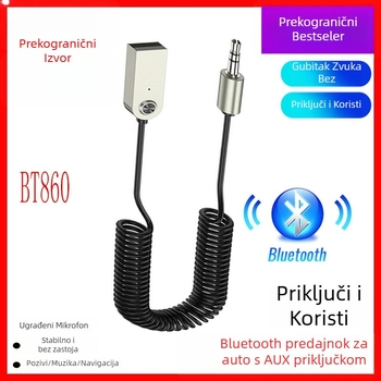 BT860 Auto Bluetooth prijemnik s AUX/USB sučeljem, Plug‑and‑Play, Bluetooth 5.0, Bez vanjskog napajanja, Domet do 10 m