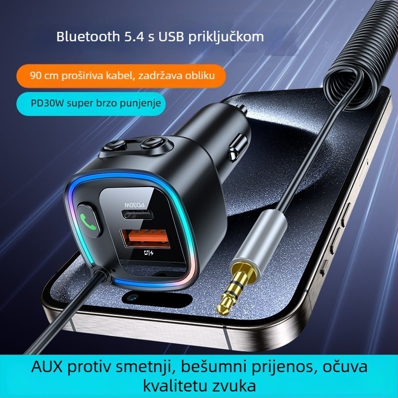 Auto Bluetooth prijemnik s AUX kabelom, Bluetooth 5.4, model AW-BT01, napajanje 5V
