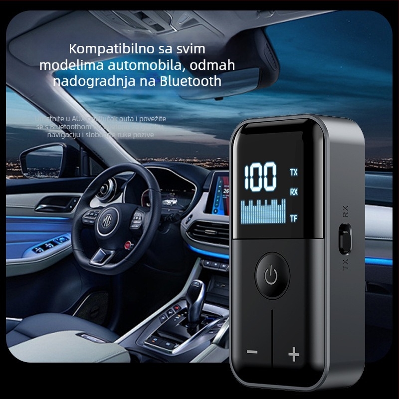 LXKL-M20 Auto MP3 FM Transmitter i Bluetooth Receiver – USB i 3,5 mm audio sučelje, Plug‑and‑Play, domet 15 m, frekvencija 100 MHz, Bluetooth 5.4
