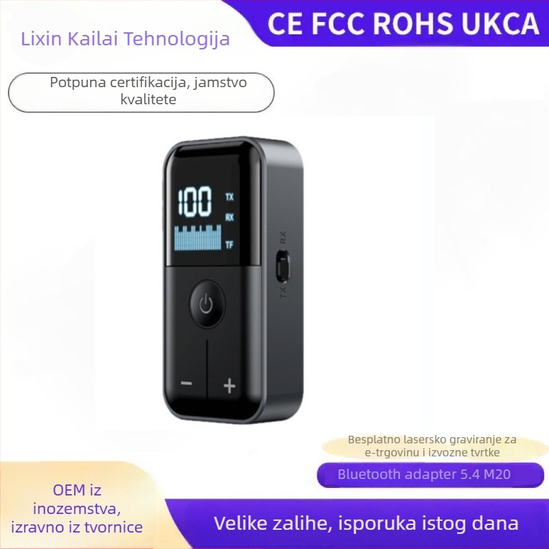 LXKL-M20 Auto MP3 FM Transmitter i Bluetooth Receiver – USB i 3,5 mm audio sučelje, Plug‑and‑Play, domet 15 m, frekvencija 100 MHz, Bluetooth 5.4