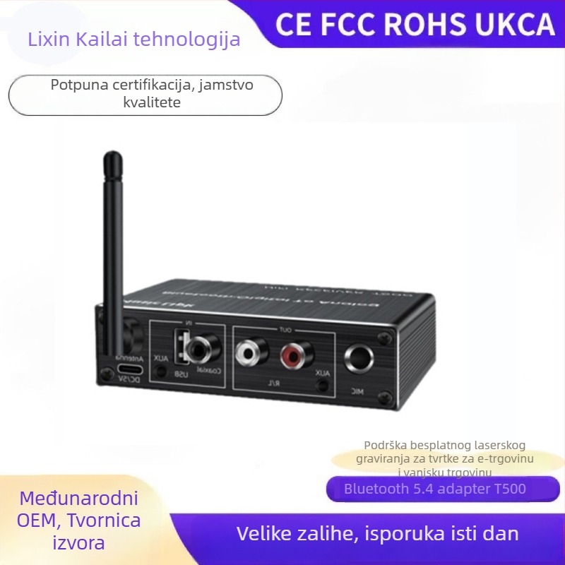 T500 Bluetooth prijemnik adapter, Bluetooth 5.3, AUX 3,5 mm sučelje, Plug‑and‑Play, vanjsko napajanje, domet 10 m