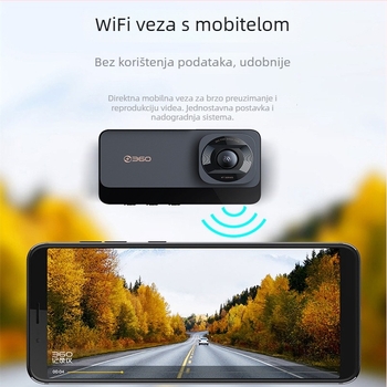 XT60 360° dash cam, prednje i stražnje dvostruko snimanje, noćno snimanje 1080p, 170° kut gledanja, podržava TF karticu do 128GB