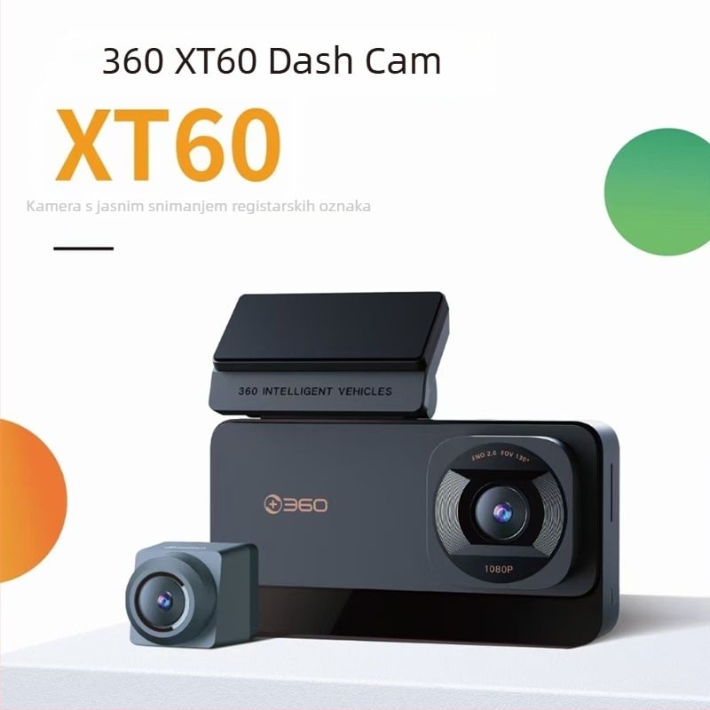 XT60 360° dash cam, prednje i stražnje dvostruko snimanje, noćno snimanje 1080p, 170° kut gledanja, podržava TF karticu do 128GB