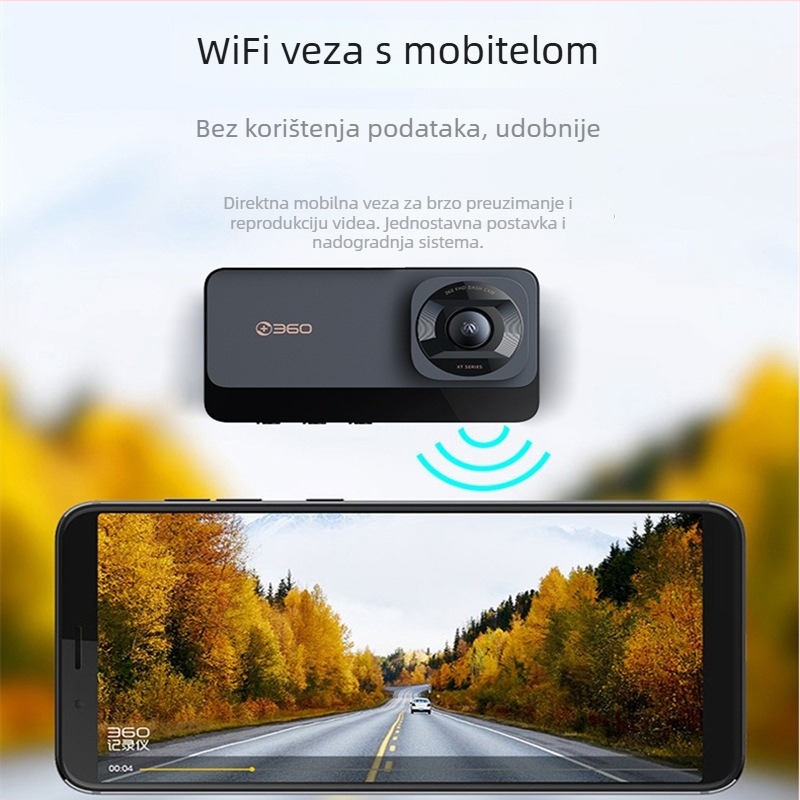 XT60 360° dash cam, prednje i stražnje dvostruko snimanje, noćno snimanje 1080p, 170° kut gledanja, podržava TF karticu do 128GB