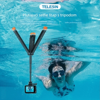 Plutajući selfie stalak za GoPro, DJI i Insta360 (TELESIN; Model S1-tss-02; Materijal: plast + aluminijska legura; Univerzalna kompatibilnost)