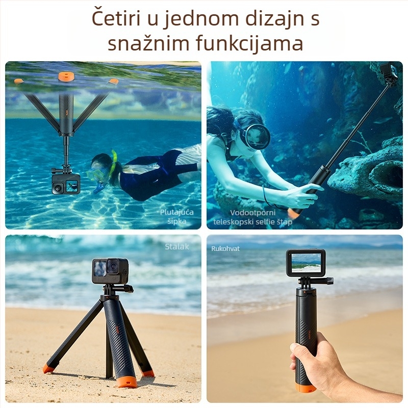 Plutajući selfie stalak za GoPro, DJI i Insta360 (TELESIN; Model S1-tss-02; Materijal: plast + aluminijska legura; Univerzalna kompatibilnost)