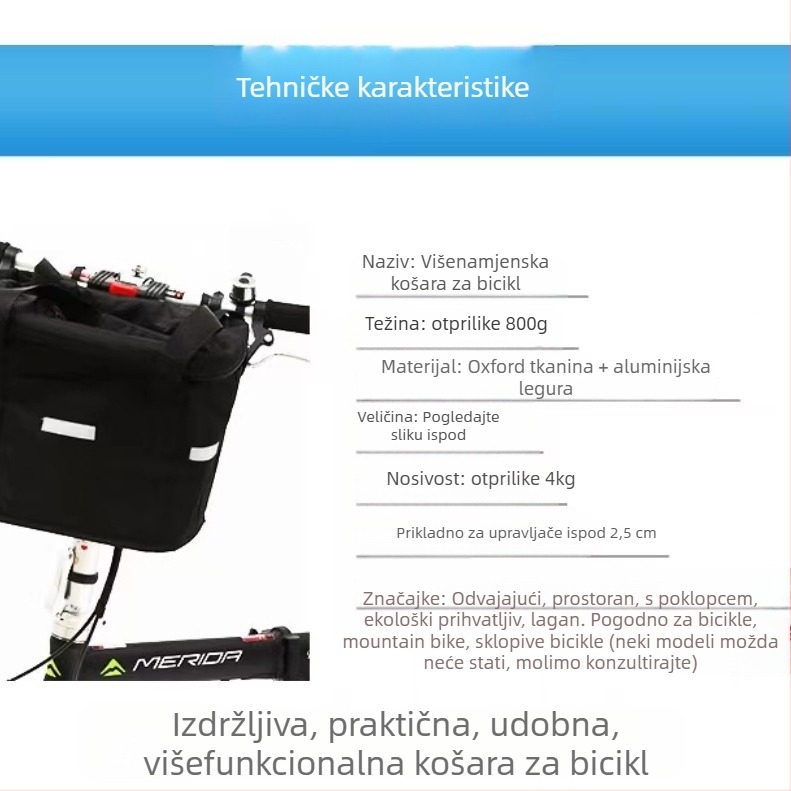 Prednja košara za bicikl — Oxford materijal; torba za bicikl; uvoz: Ne