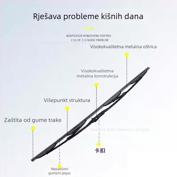 Auto brisač s U-oblikom od željezne kosti, model 14-28, kompatibilan s 99% U-oblikovanih ramena, 90° ugao brisanja, 12–24V