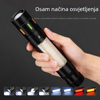 Višestruka automobilna LED svjetiljka s bijelim laserom + COB LED, 20W, 3000mAh, 350+ lm, domet 500m+, aluminijska legura, magnet, optički zum