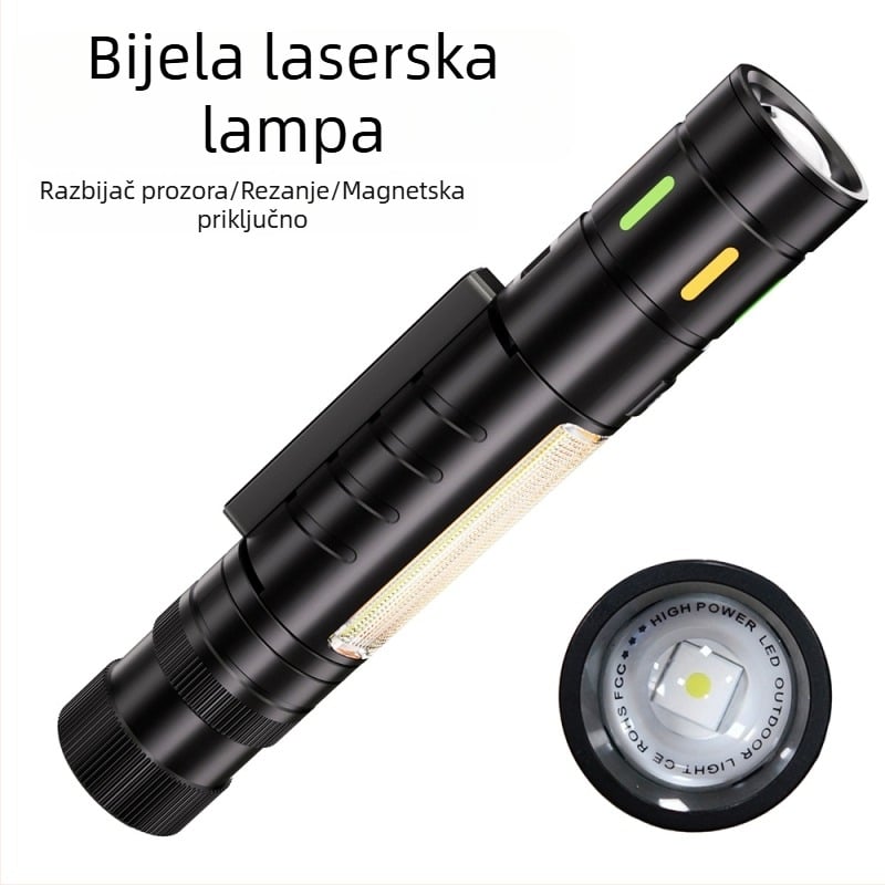 Višestruka automobilna LED svjetiljka s bijelim laserom + COB LED, 20W, 3000mAh, 350+ lm, domet 500m+, aluminijska legura, magnet, optički zum
